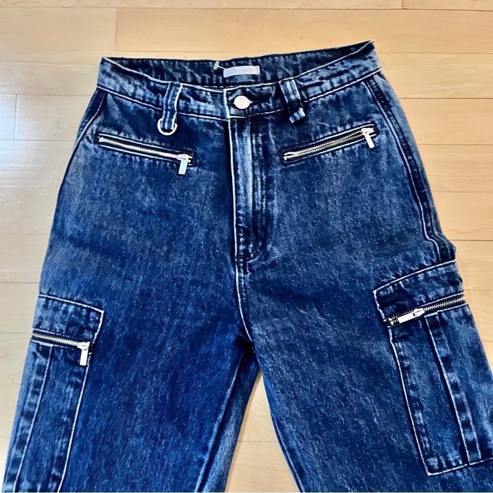 WeWoreWhat Cargo Style Utility Dark Blue Wash Baggy Straight Leg Jeans 25 - Picture 6 of 13